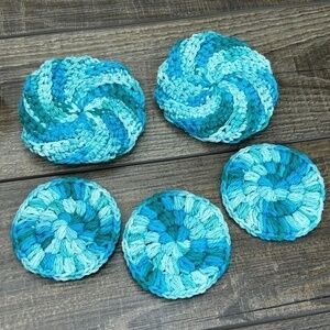 Handcrafted Crochet Spiral Tawashi and Face Round Scrubbies Set Cotton Yarn
